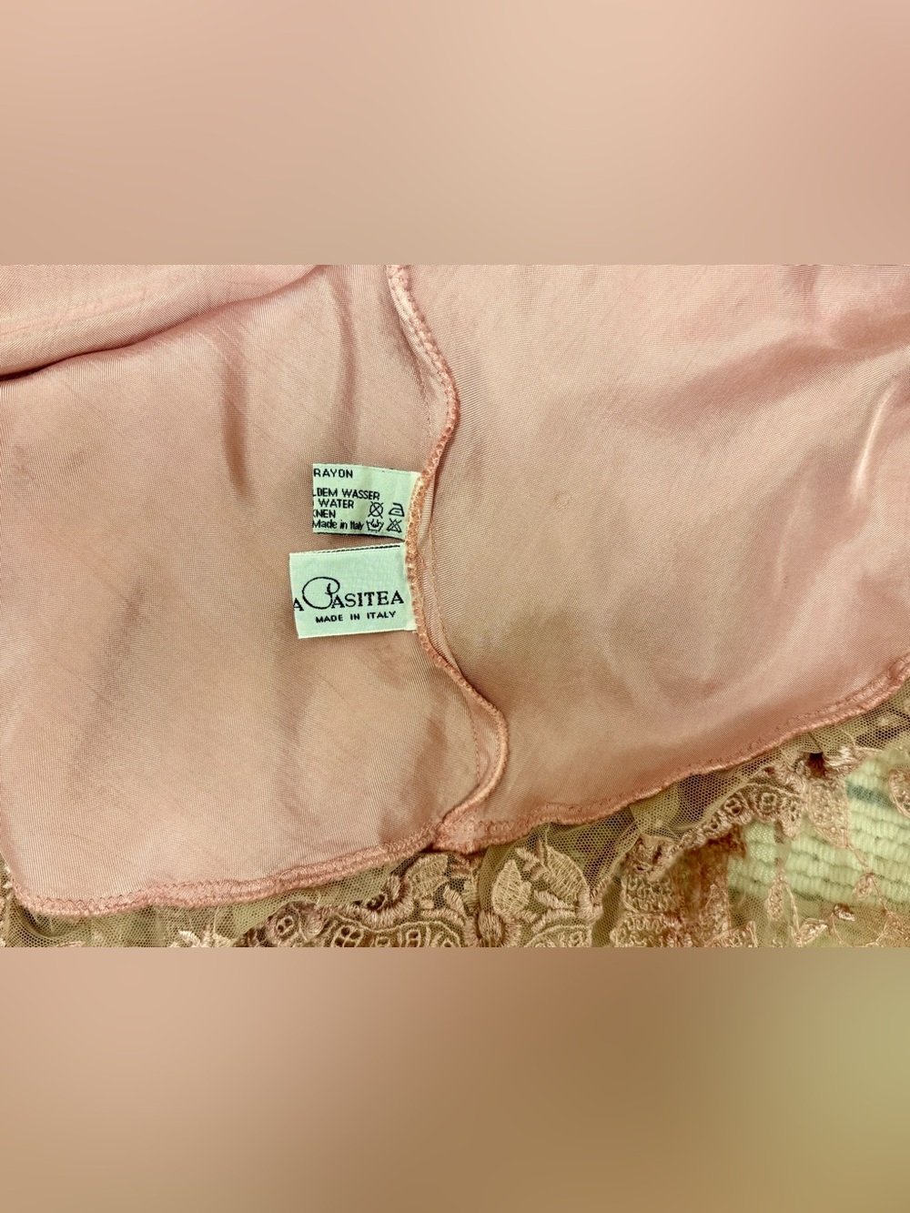 LA PASITEA Vintage Rare Made In Italy Fairy Y2K Dusty Rose Crinkled Lace Dress - Picture 15 of 16